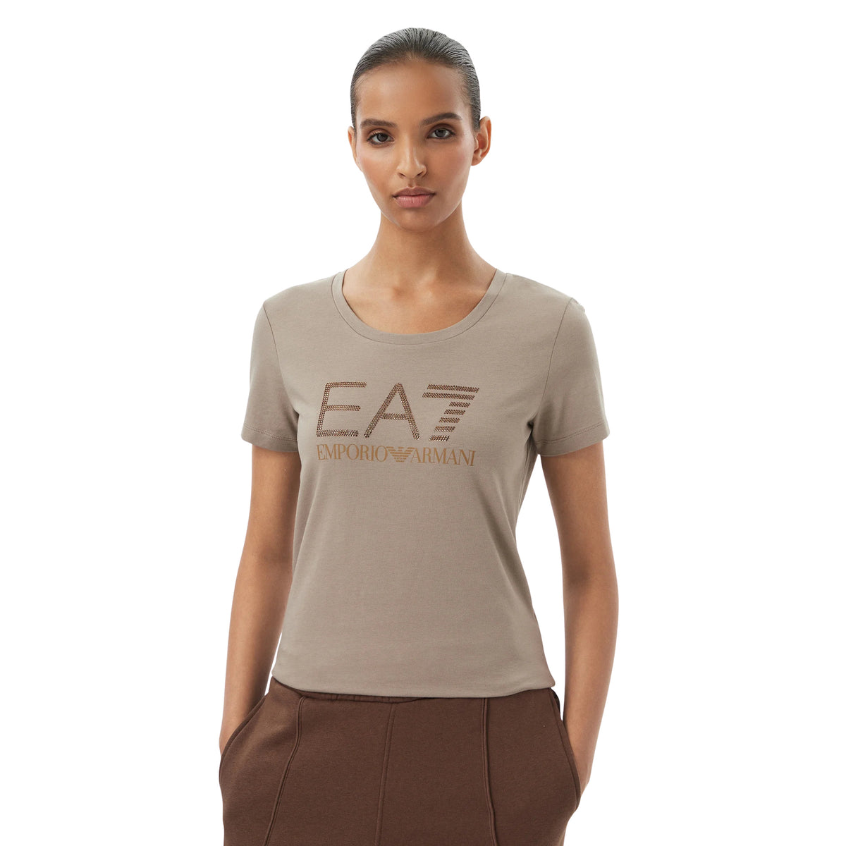 EMPORIO ARMANI 7 EA7 LOGO W TEE FANCY STRASS - Beige - immagine principale