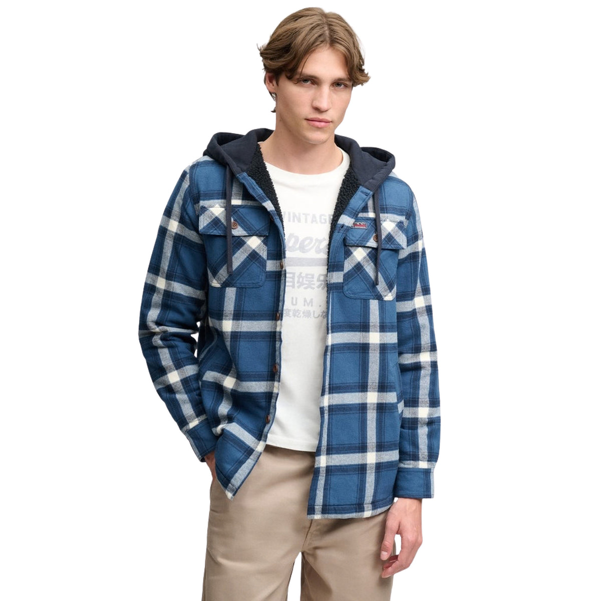 SUPERDRY BORG LINED HOOD OVERSHIRT - Blu - immagine principale