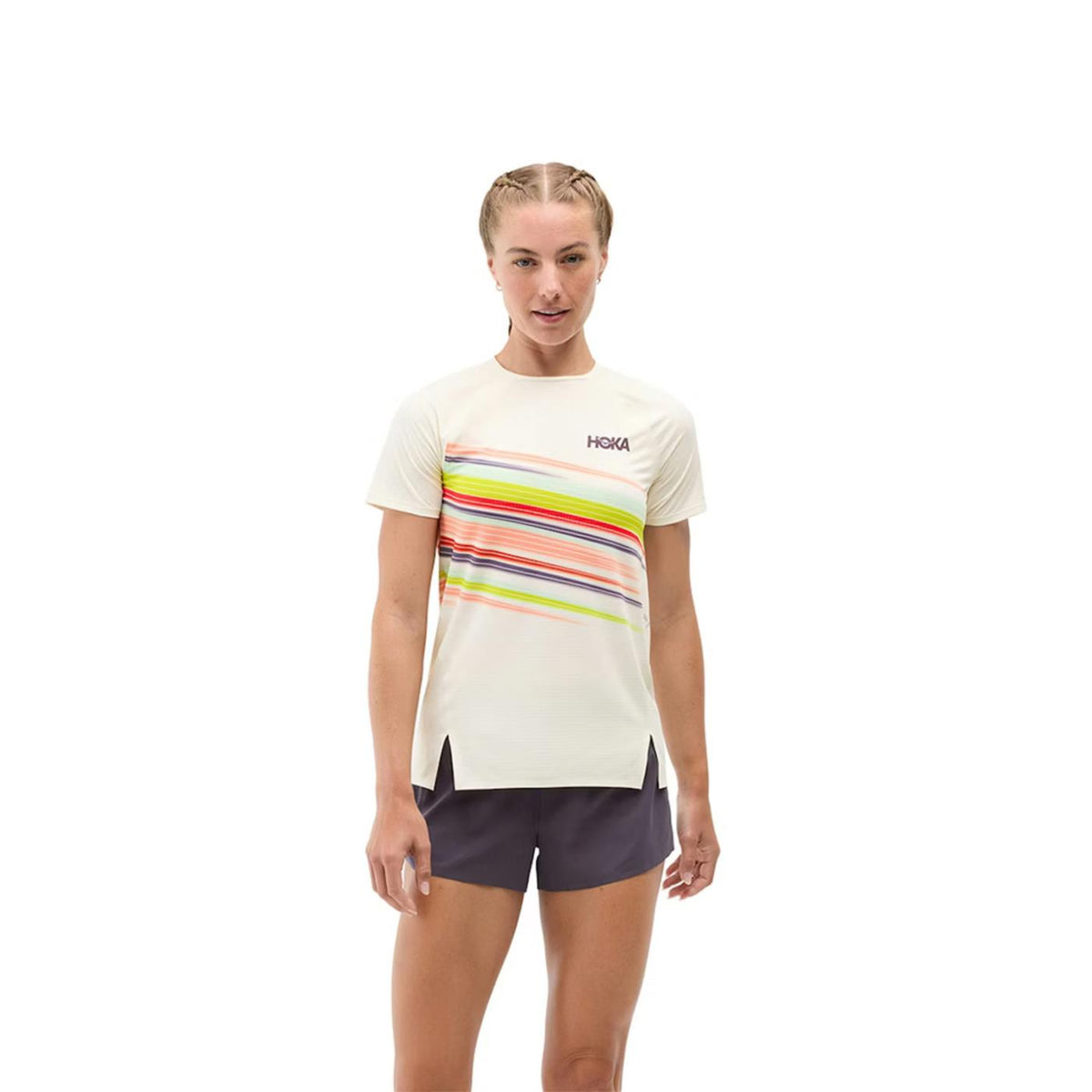 HOKA RACE DAY SHORT SLEEVE W - Beige - immagine principale