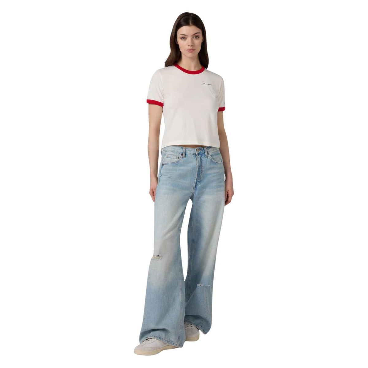CHAMPION W CREWNECK CROPTOP TEE - Bianco - vista 4