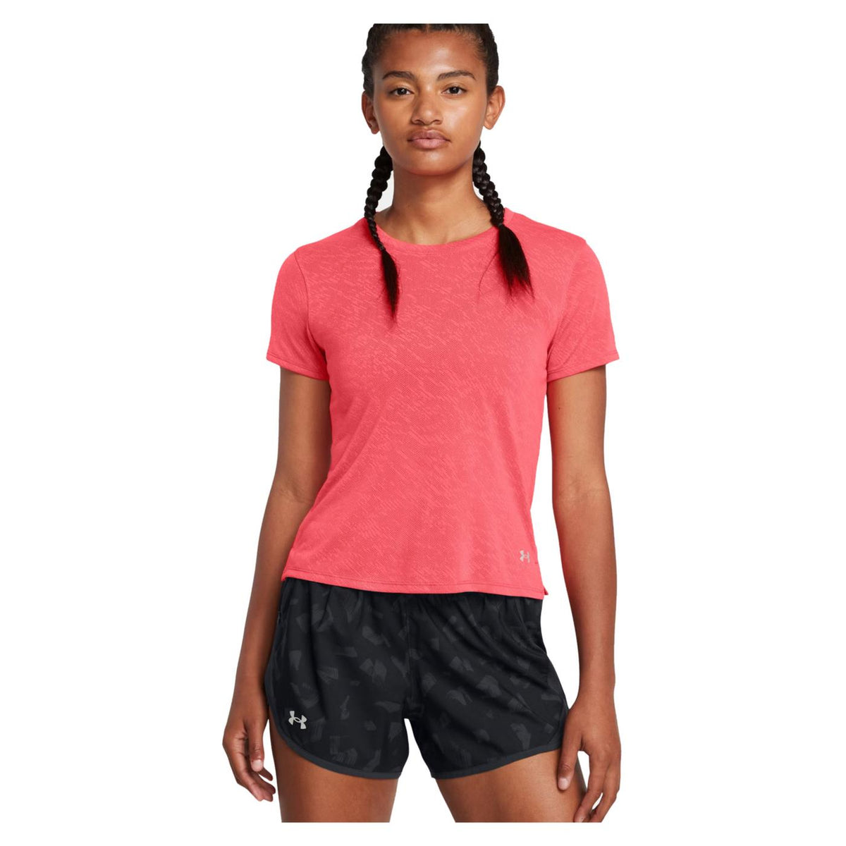 UNDER ARMOUR WOMAN LAUNCH CAMO SS TEE - Corallo - vista 3