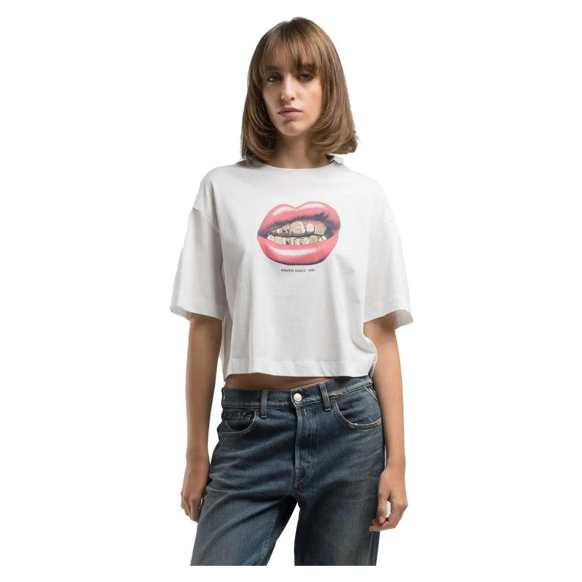 REPLAY TEE CROPPED STAMPATA