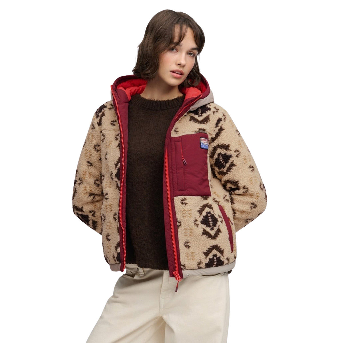 SUPERDRY SHERPA JAQUARD FLEECE JKT - Beige - immagine principale