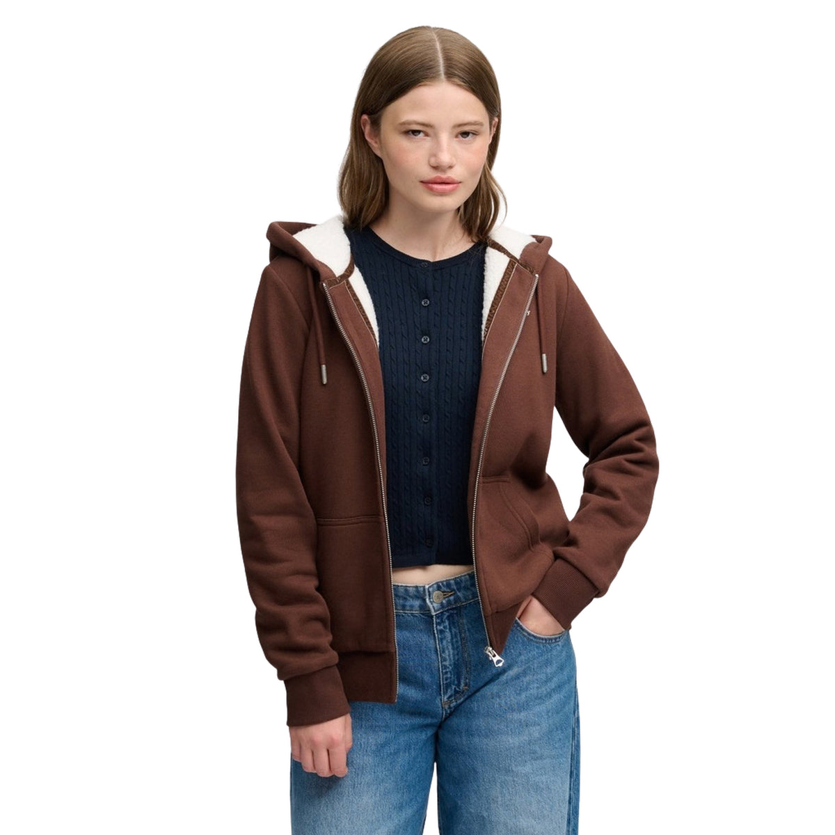 SUPERDRY SIGNATURE EMB BORG HOODY - Marrone scuro - immagine principale