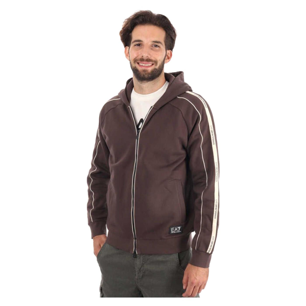 EMPORIO ARMANI 7 EA7 TRAIN LOGO TAPE HOODIE FZ - Marrone scuro - vista 2