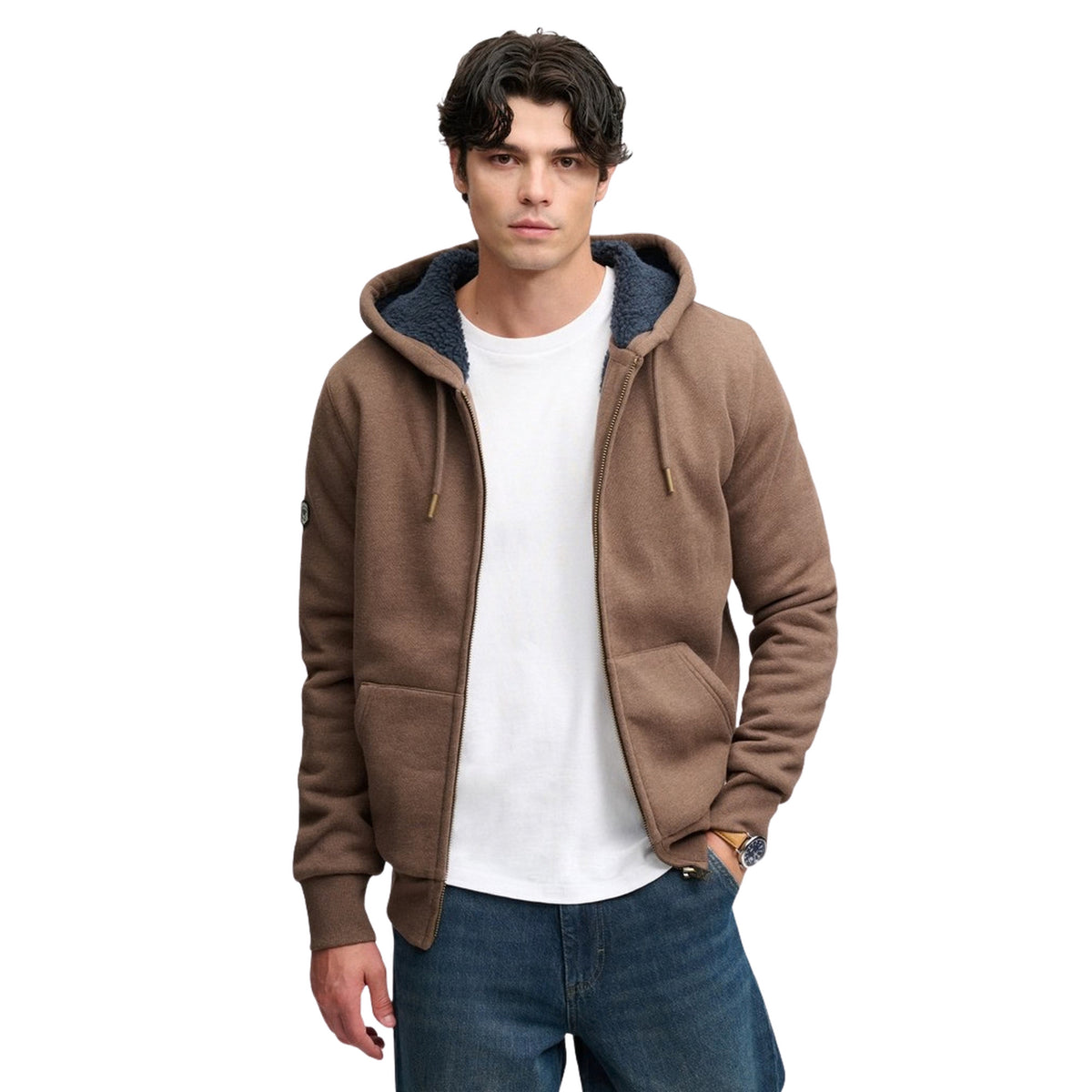 SUPERDRY BORG LINED ZIPHOOD - Marrone chiaro - immagine principale