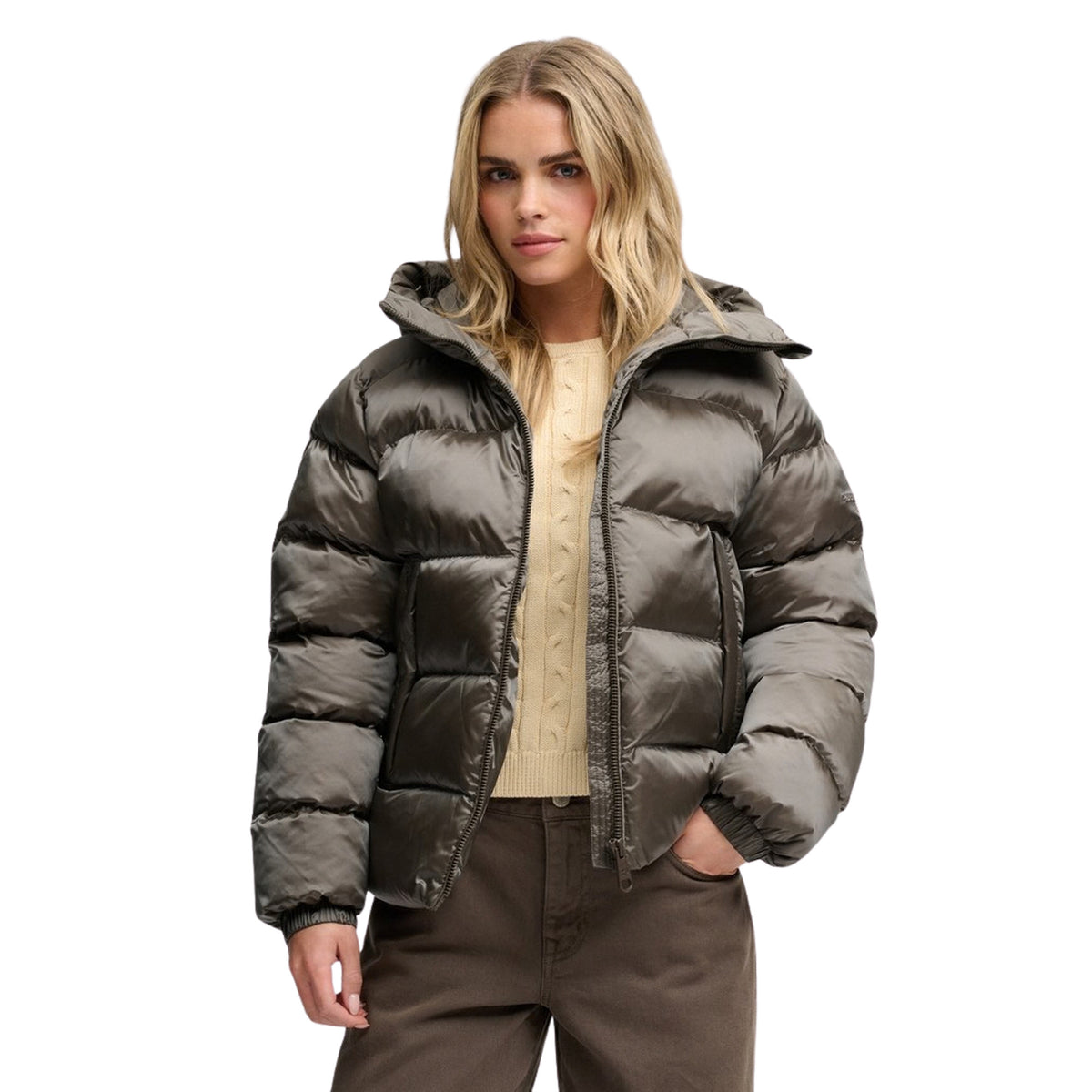 SUPERDRY W HOODED SHINE PUFFER JKT - Grigio scuro - immagine principale