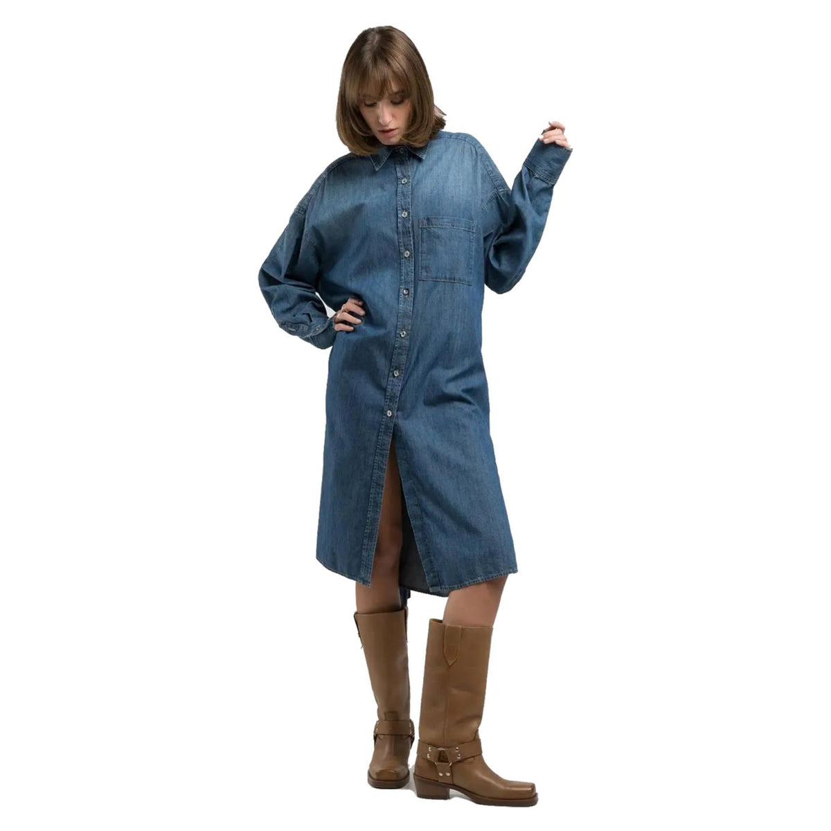 REPLAY MID DENIM CHEMISIER DRESS