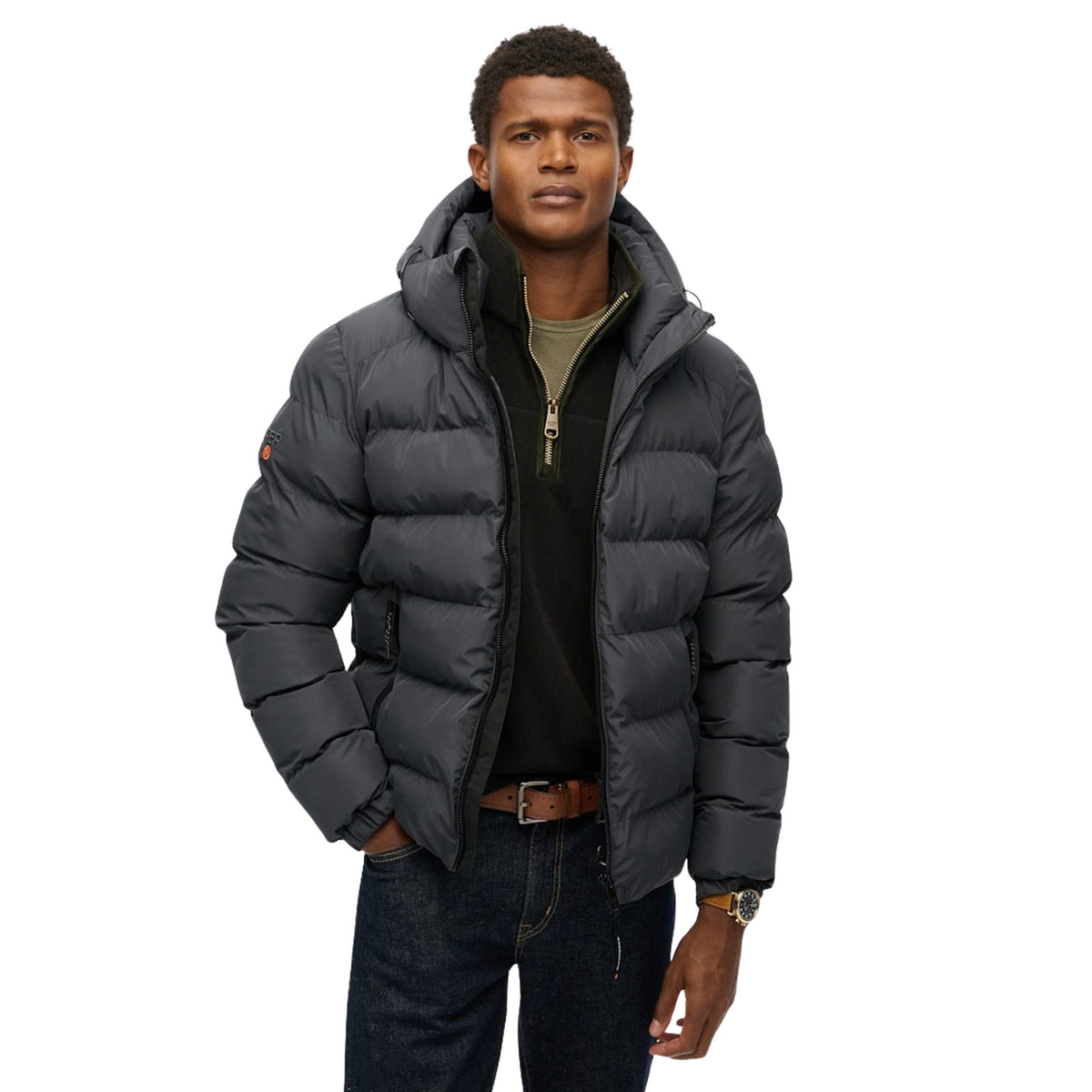 SUPERDRY HOODED SPORTS PUFFER JKT - Grigio scuro - immagine principale