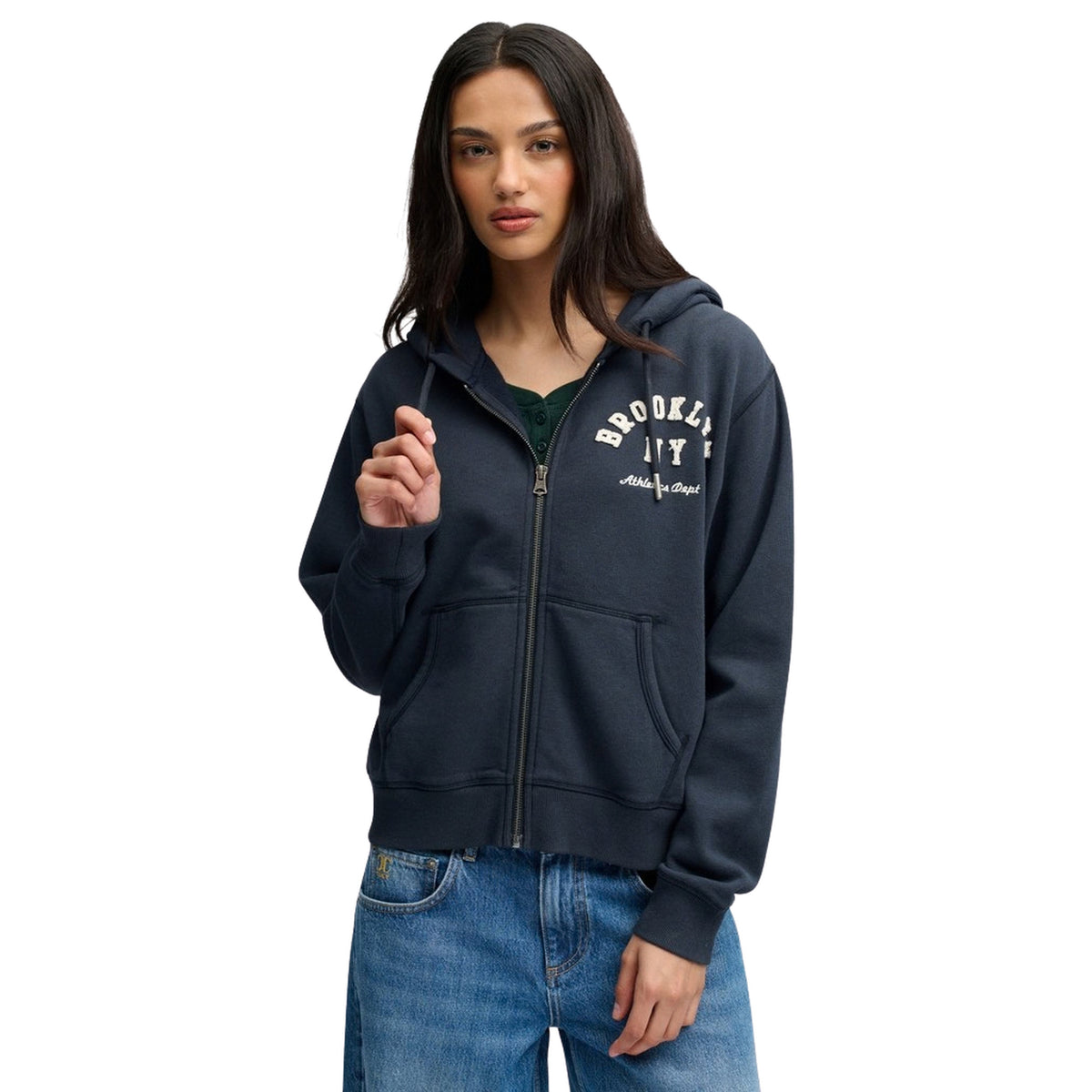 SUPERDRY W RELAXED CROP ZIPHOOD - Blu - immagine principale
