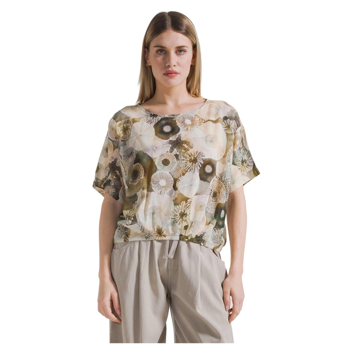 DEHA BLUSA IN MUSSOLA ALLOVER - Verde militare - immagine principale