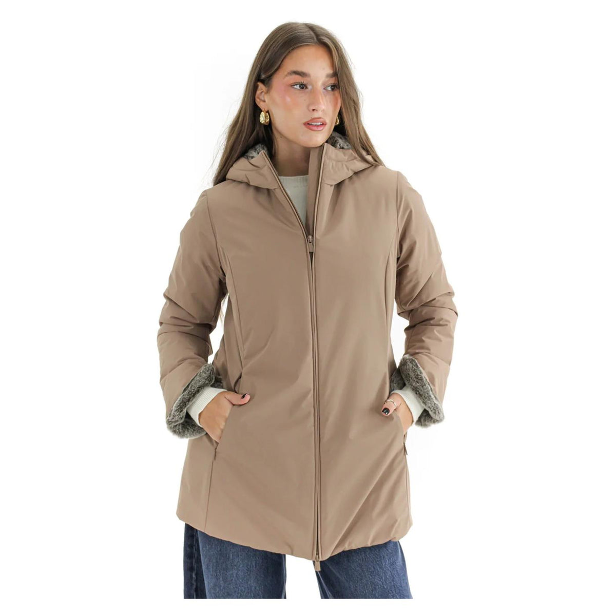 SUNS MARMOLADA FUR WOMAN JKT - Marrone chiaro - vista 2