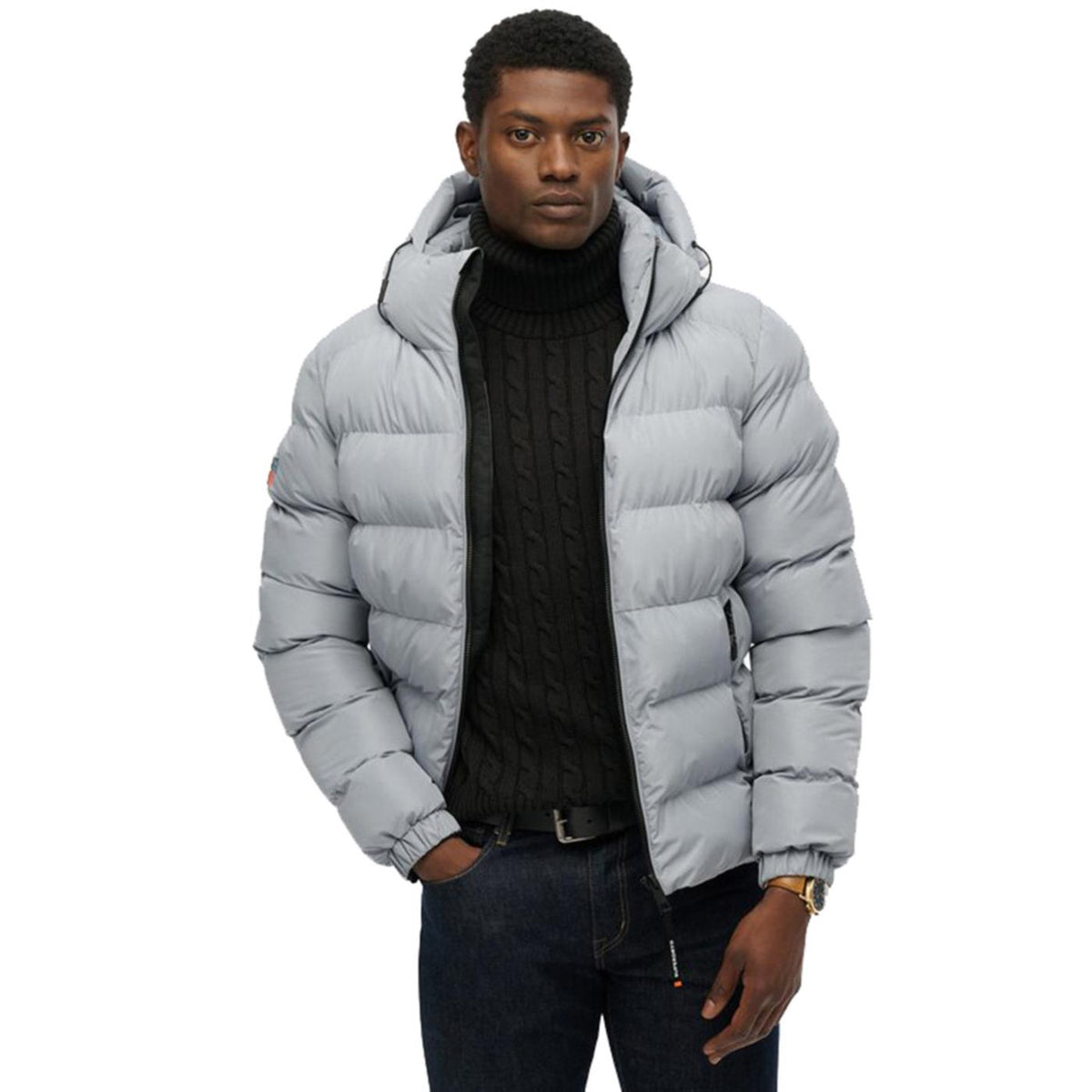 SUPERDRY HOODED SPORTS PUFFER JKT - Grigio chiaro - vista 4