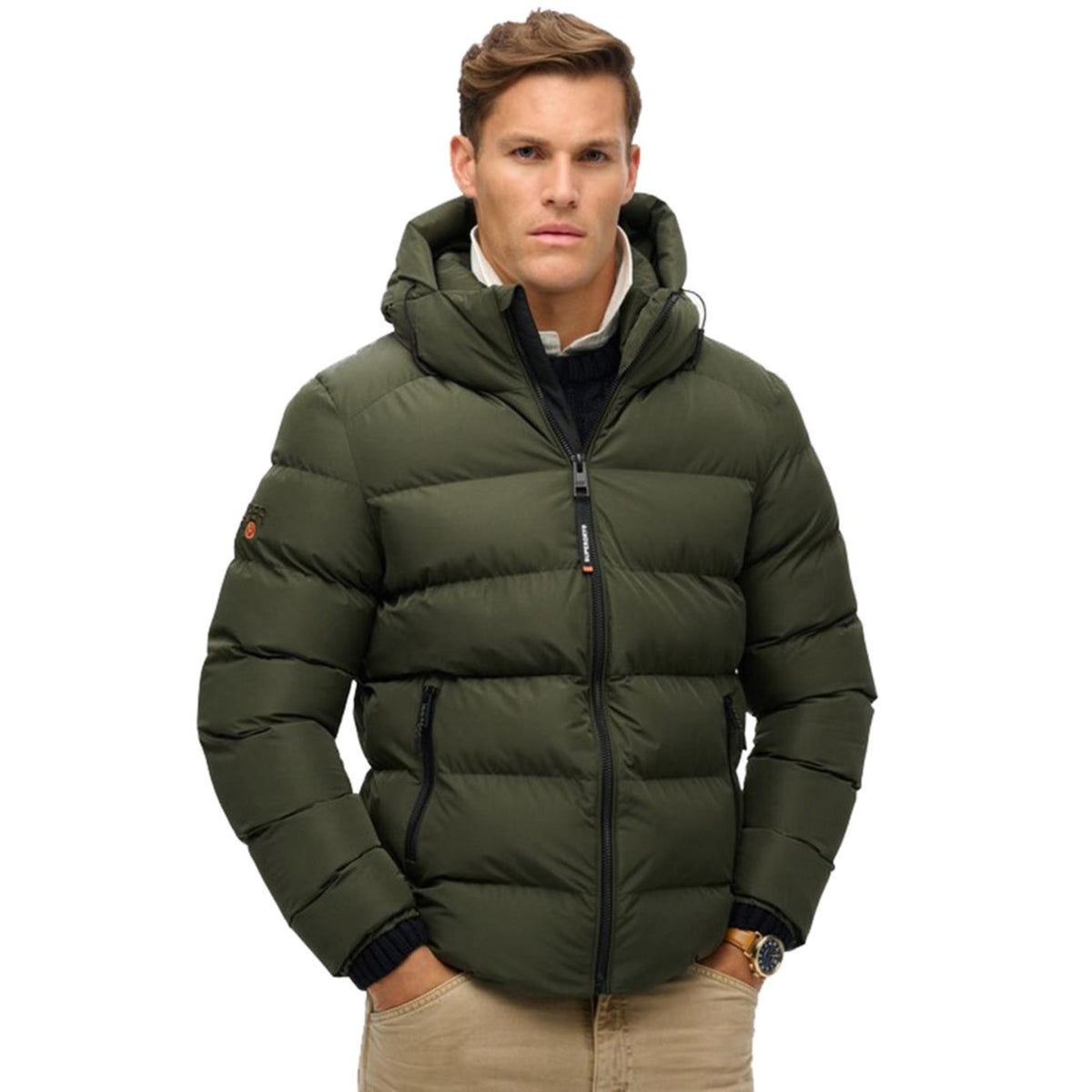 SUPERDRY HOODED SPORTS PUFFER JKT - Verde militare - vista 2