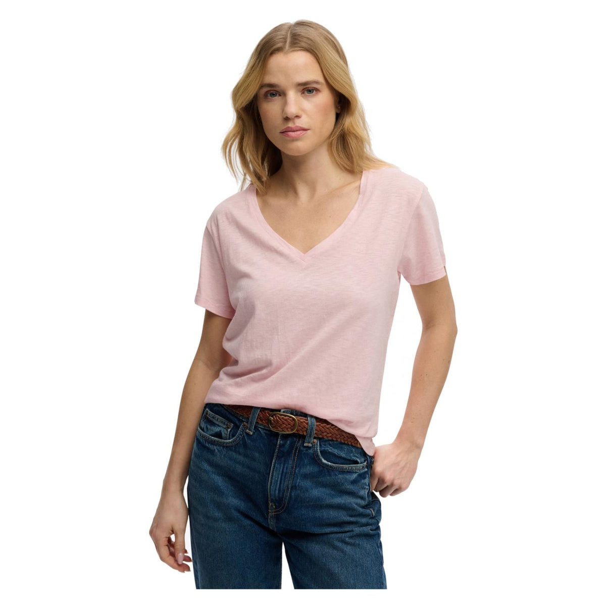 SUPERDRY STUDIOS SLUB EMB VEE TEE - Rosa - immagine principale