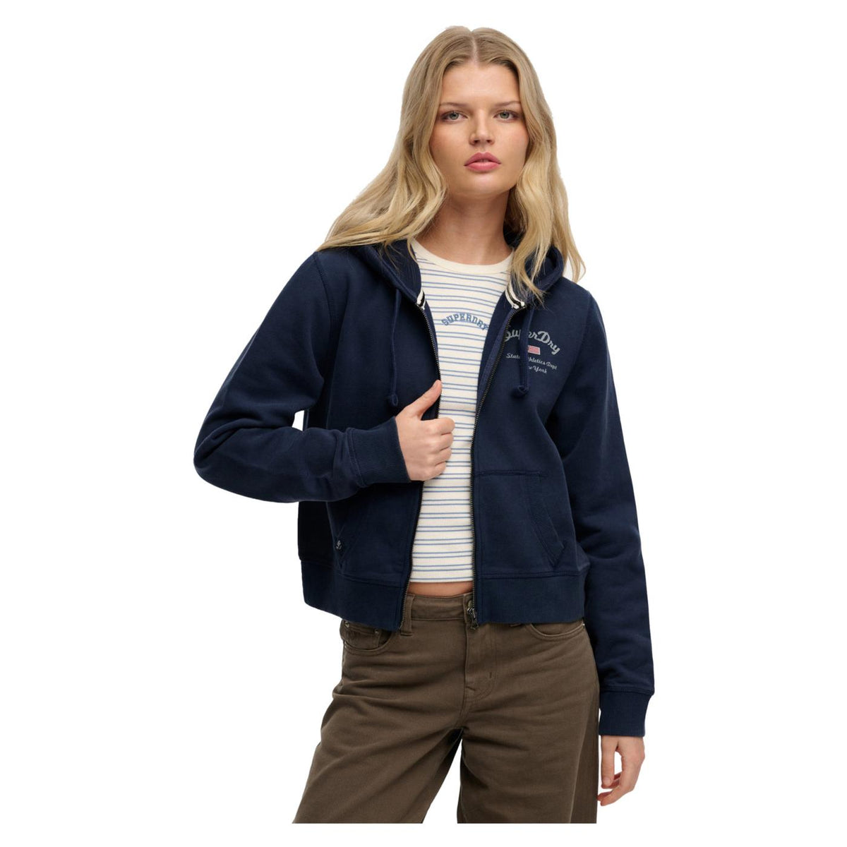 SUPERDRY RELAXED CROP ZIP HOODIE - Blu - vista 3