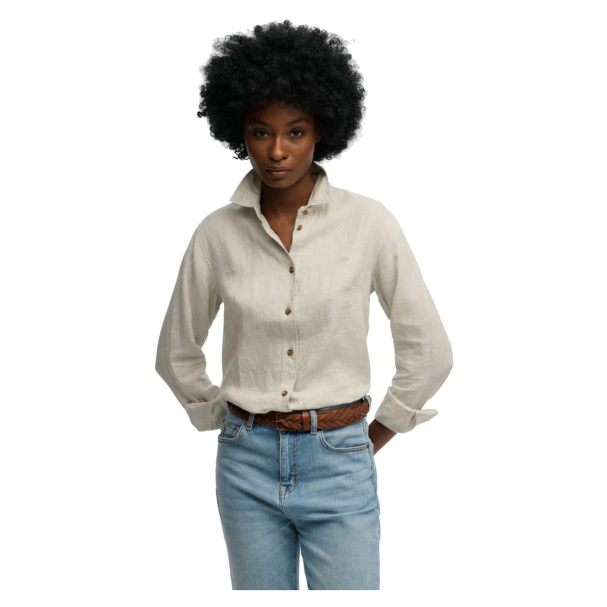 SUPERDRY LINEN BOYFRIEND SHIRT - Beige - immagine principale