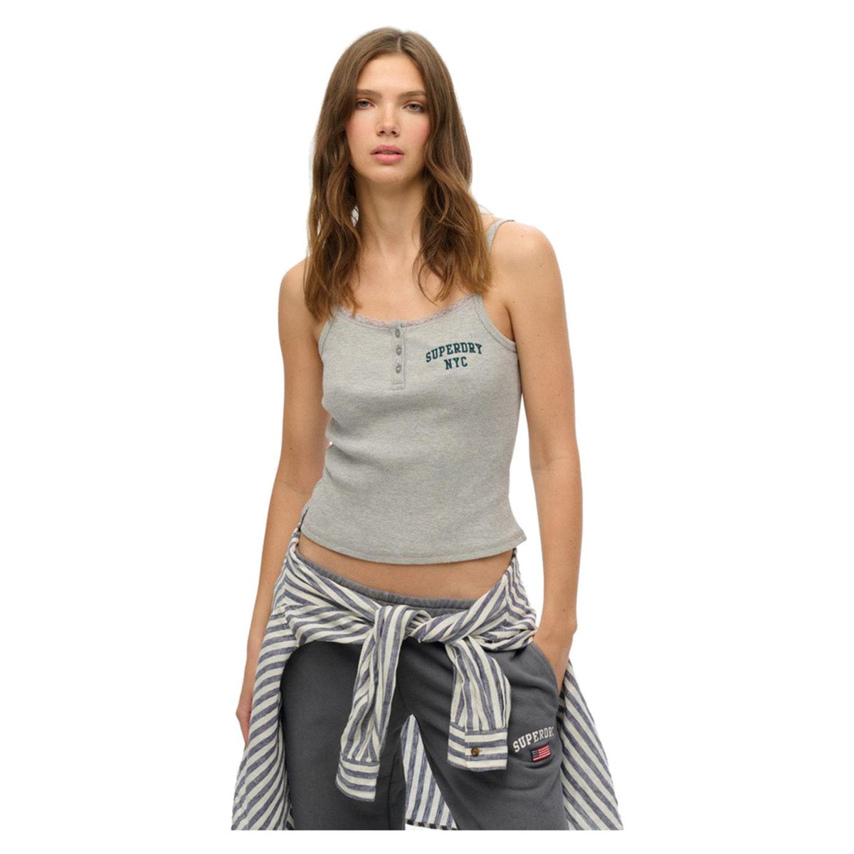 SUPERDRY ATH EMBROIDER BUTTON CAMI - Grigio chiaro - immagine principale