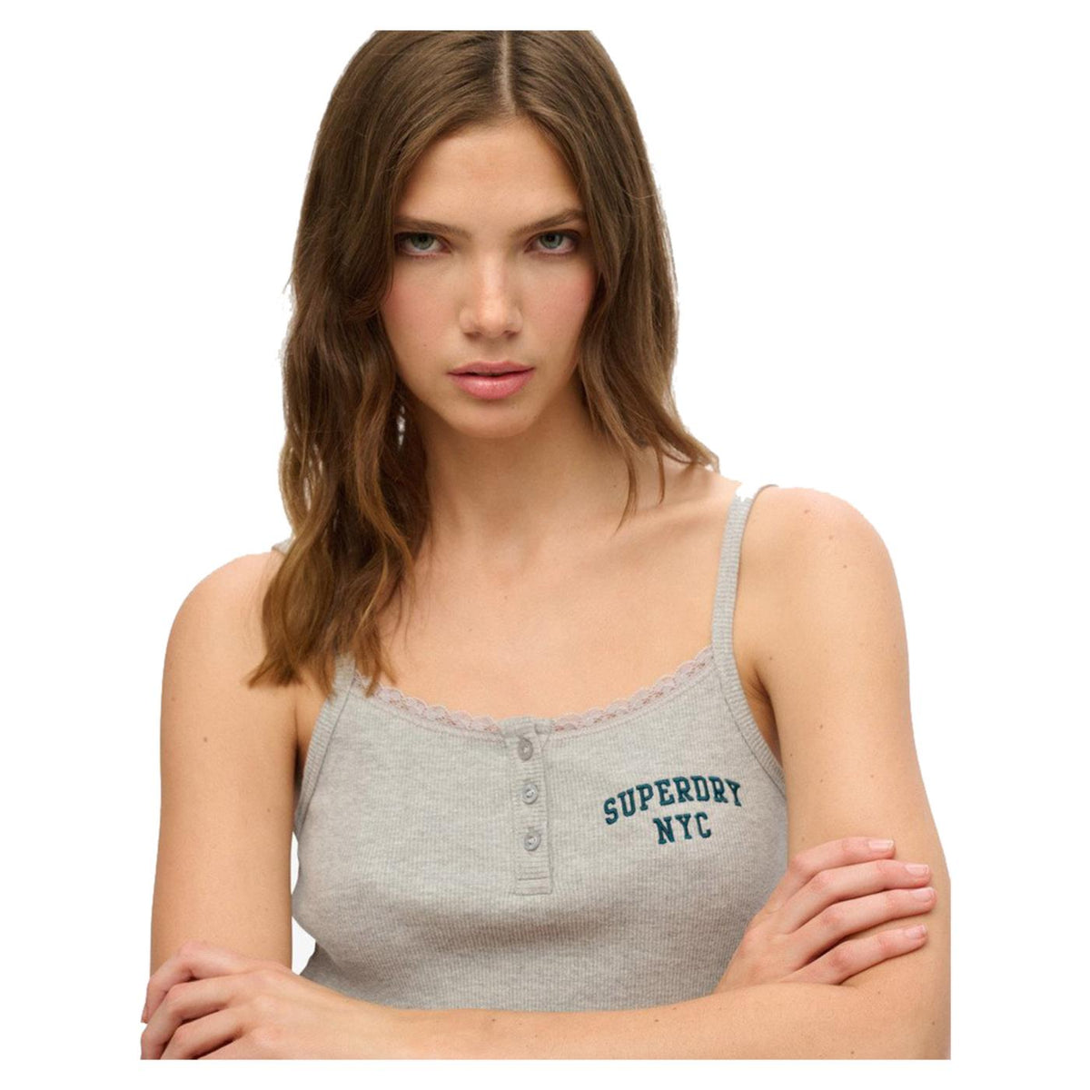 SUPERDRY ATH EMBROIDER BUTTON CAMI - Grigio chiaro - vista 3