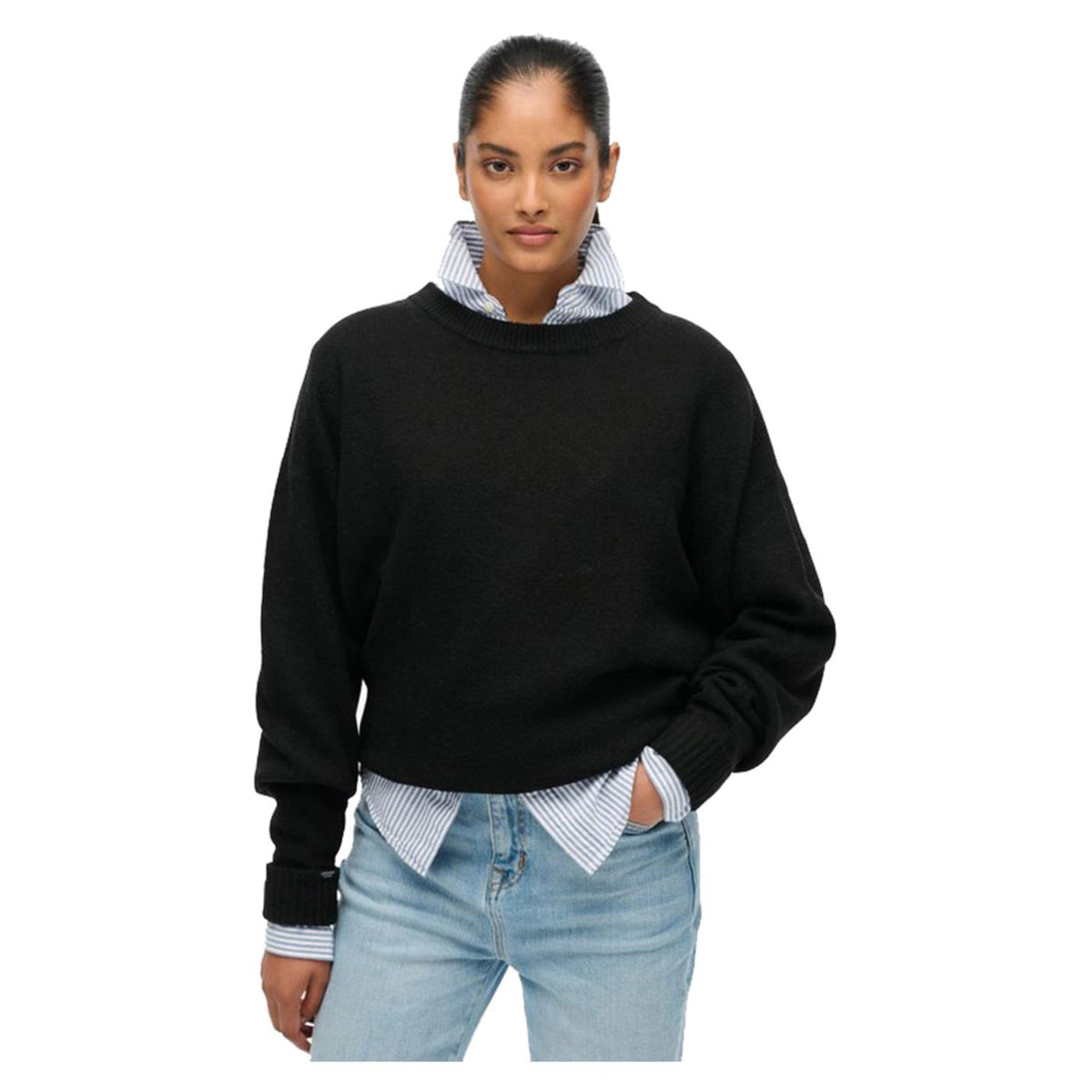 SUPERDRY SLOUCHY CREW JUMPER WOMAN - Nero - vista 2