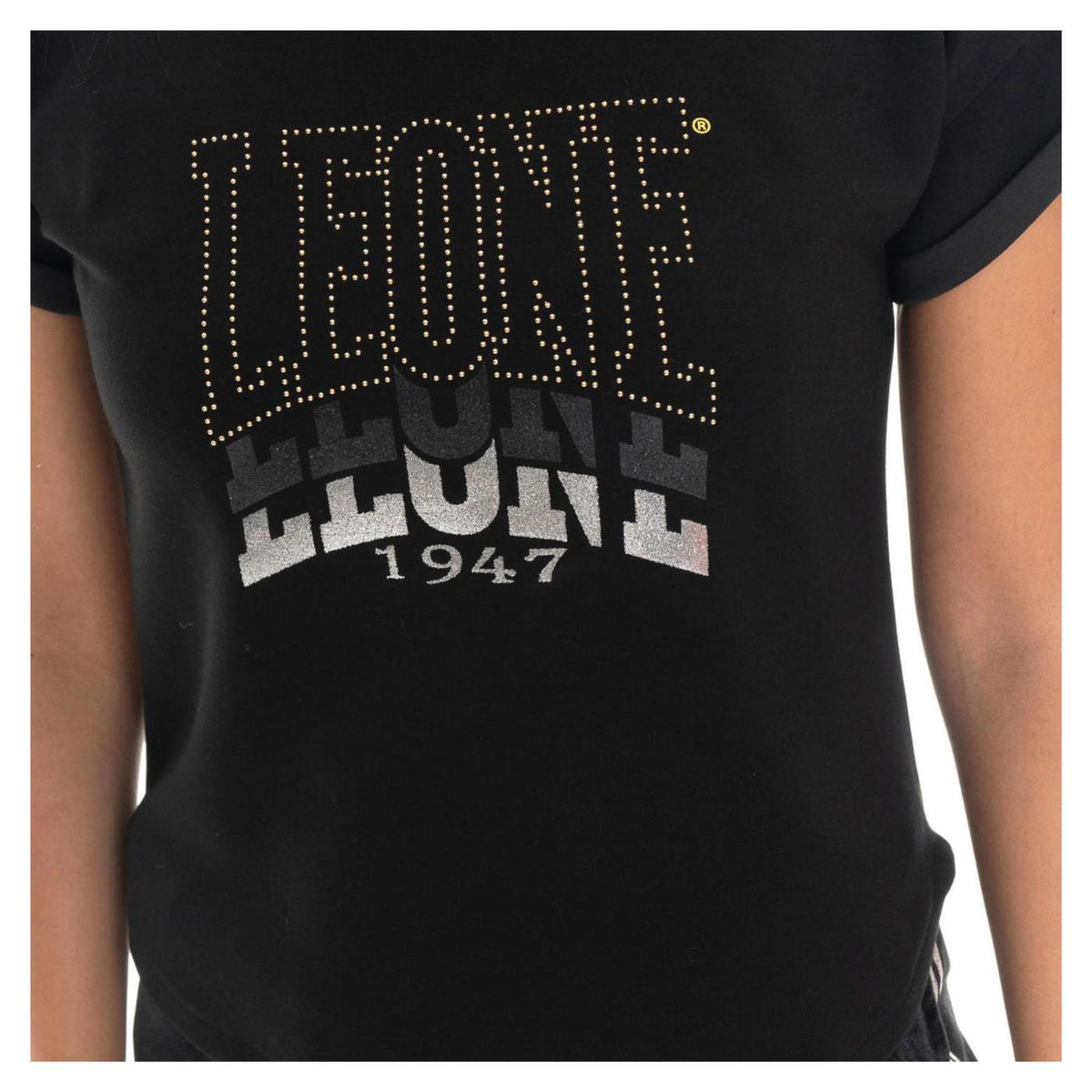 LEONE T-SHIRT W GOLD STUDS - Nero - vista 3