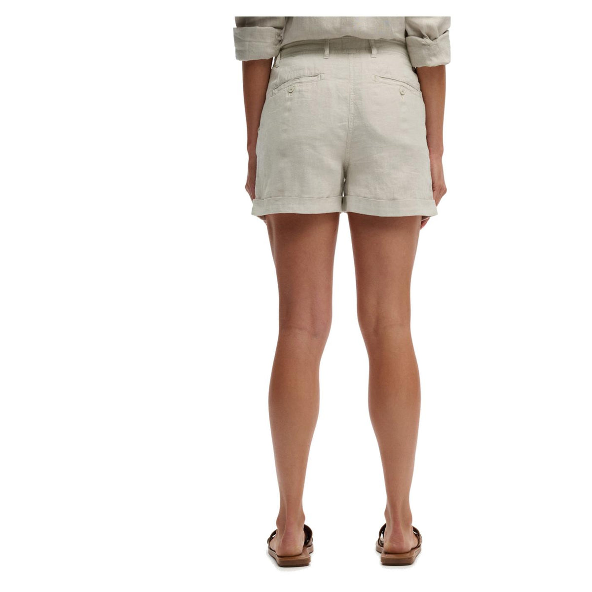SUPERDRY MID RISE LINEN SHORT - Beige - vista 2