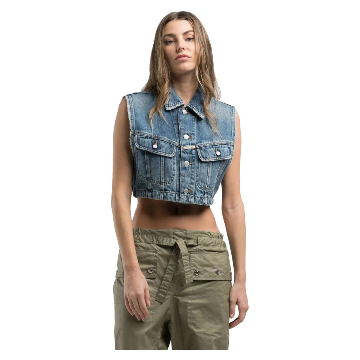 REPLAY GILET CROPPED IN DENIM
