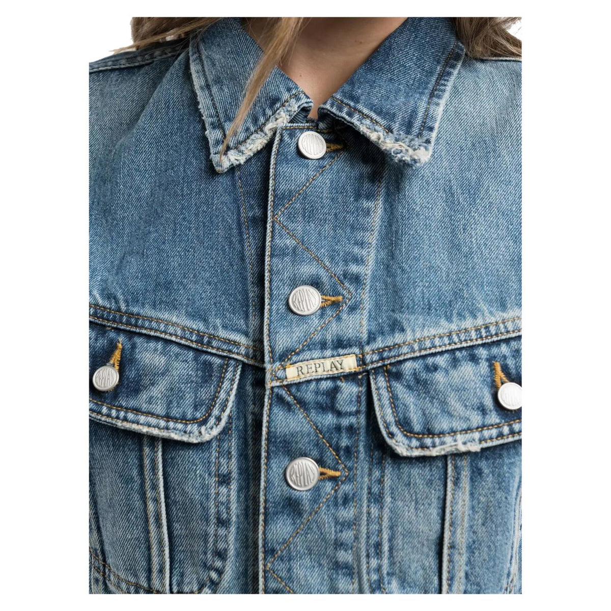 REPLAY GILET CROPPED IN DENIM