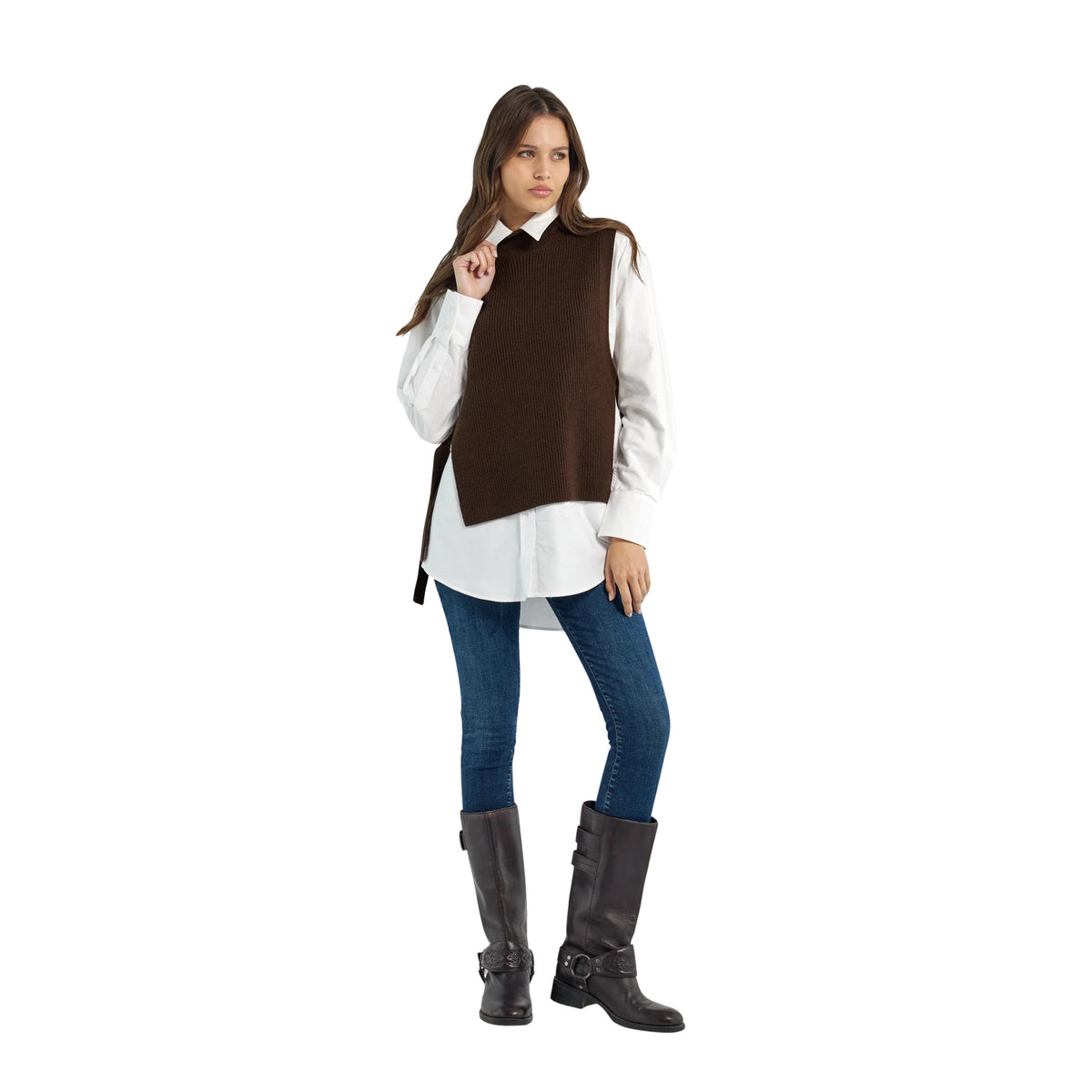 GAS KATE GILET W ENGLISH RIB - Marrone scuro - immagine principale