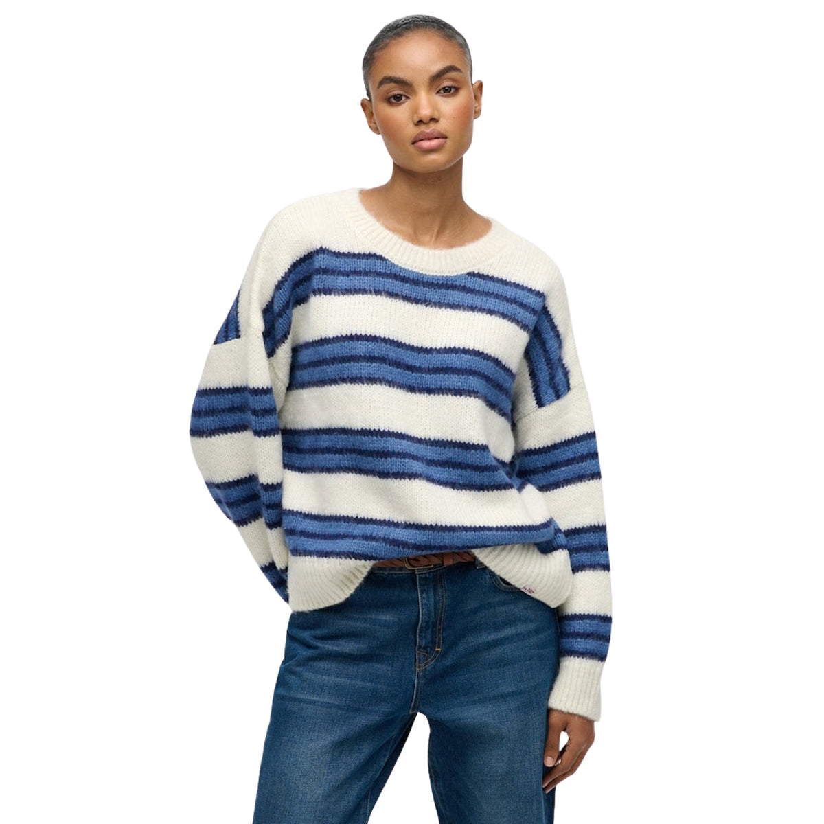 SUPERDRY SLOUCHY BRUSH STRIPE KNIT - Bianco - immagine principale