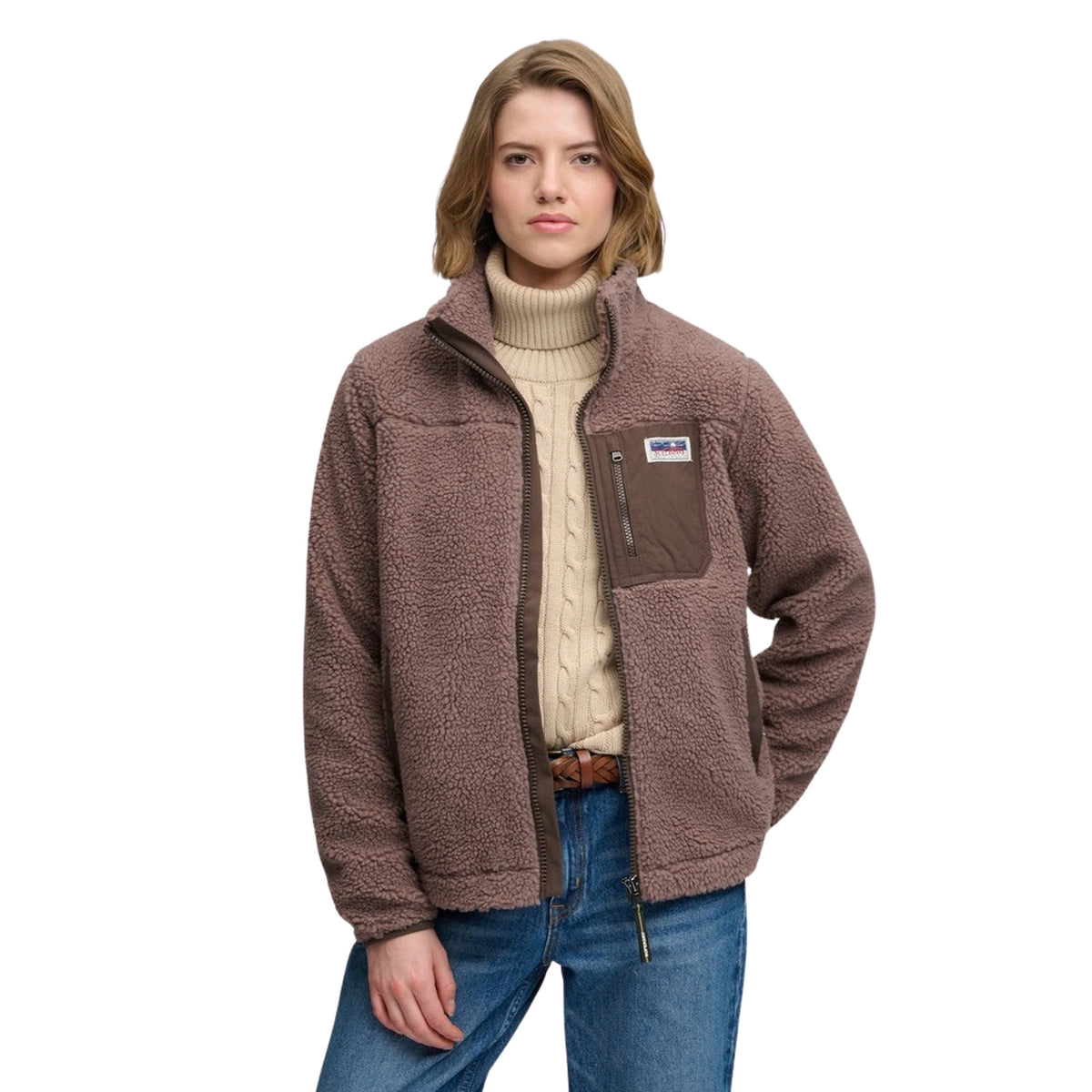 SUPERDRY WOMAN HERITAGE ZIP FLEECE - Marrone scuro - immagine principale