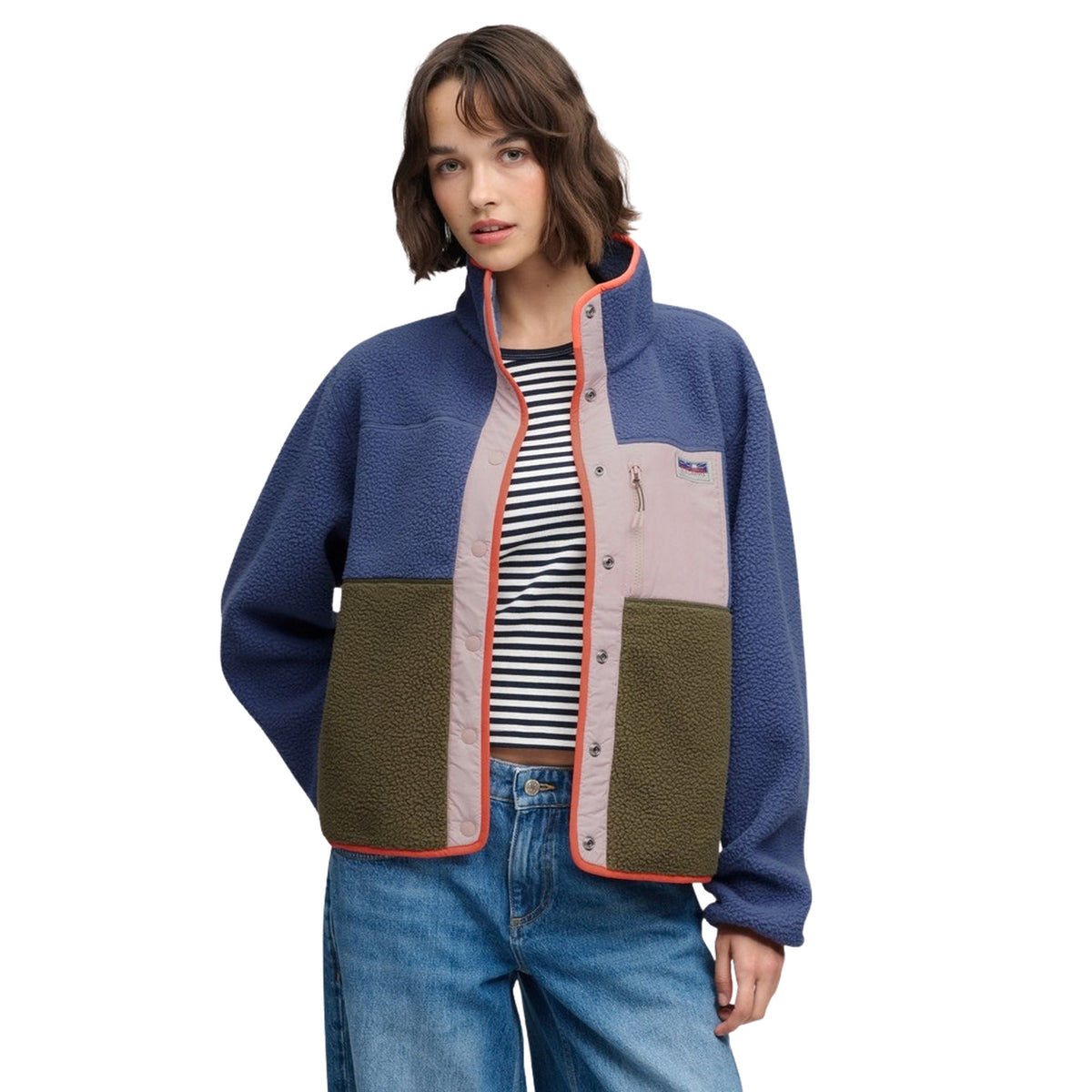 SUPERDRY W COLOUR BLOCK FLEECE JKT - Blu - immagine principale