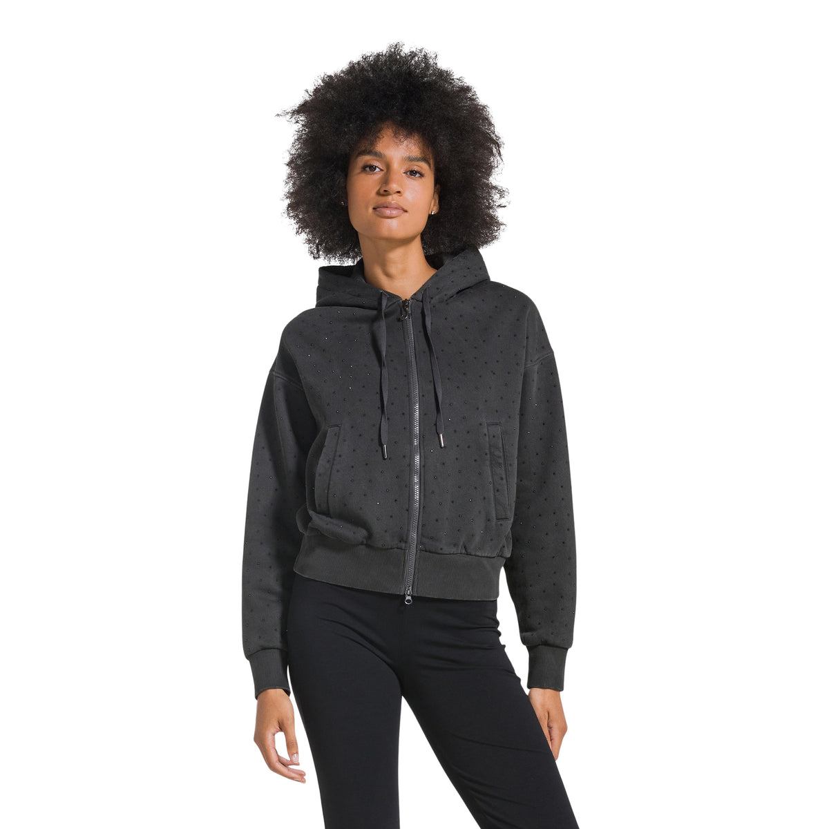 DEHA FELPA STRASS ZIP HOODY - Grigio scuro - immagine principale