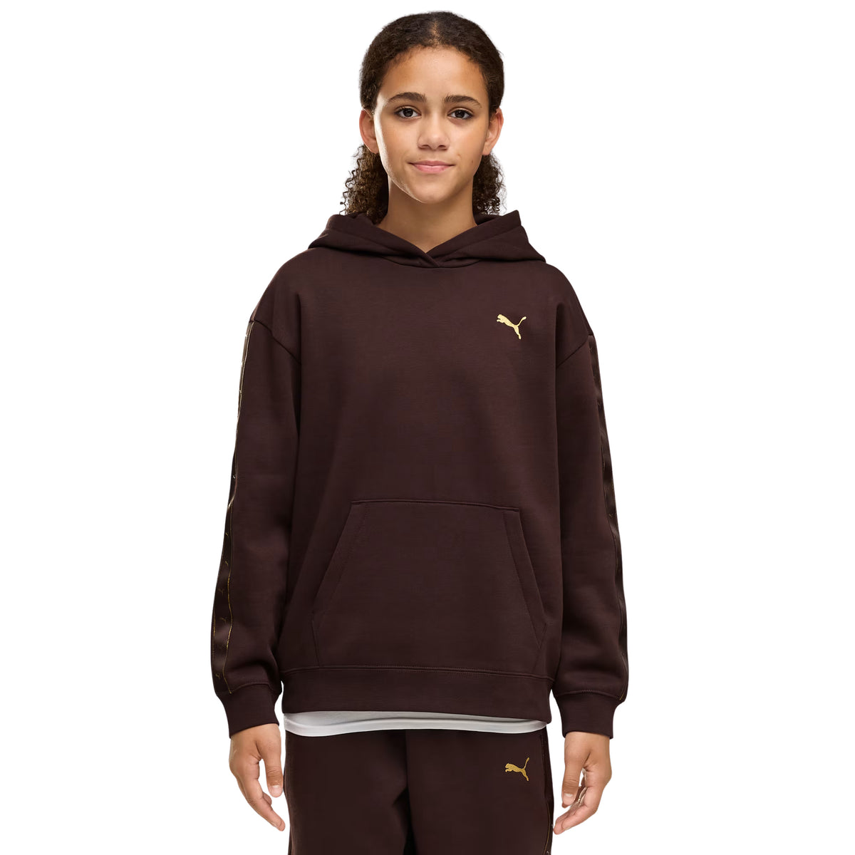PUMA ESS TAPE RELAXED HOODY JR - Marrone scuro - immagine principale