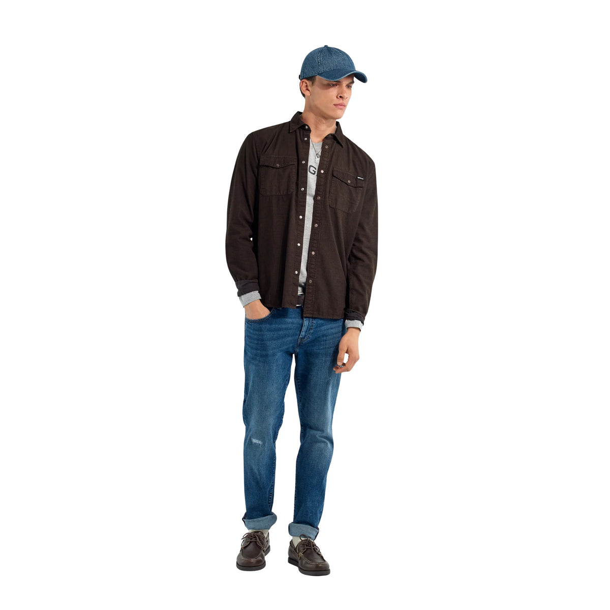 GAS KIN POCKET SHIRT VELVET - Marrone scuro - immagine principale