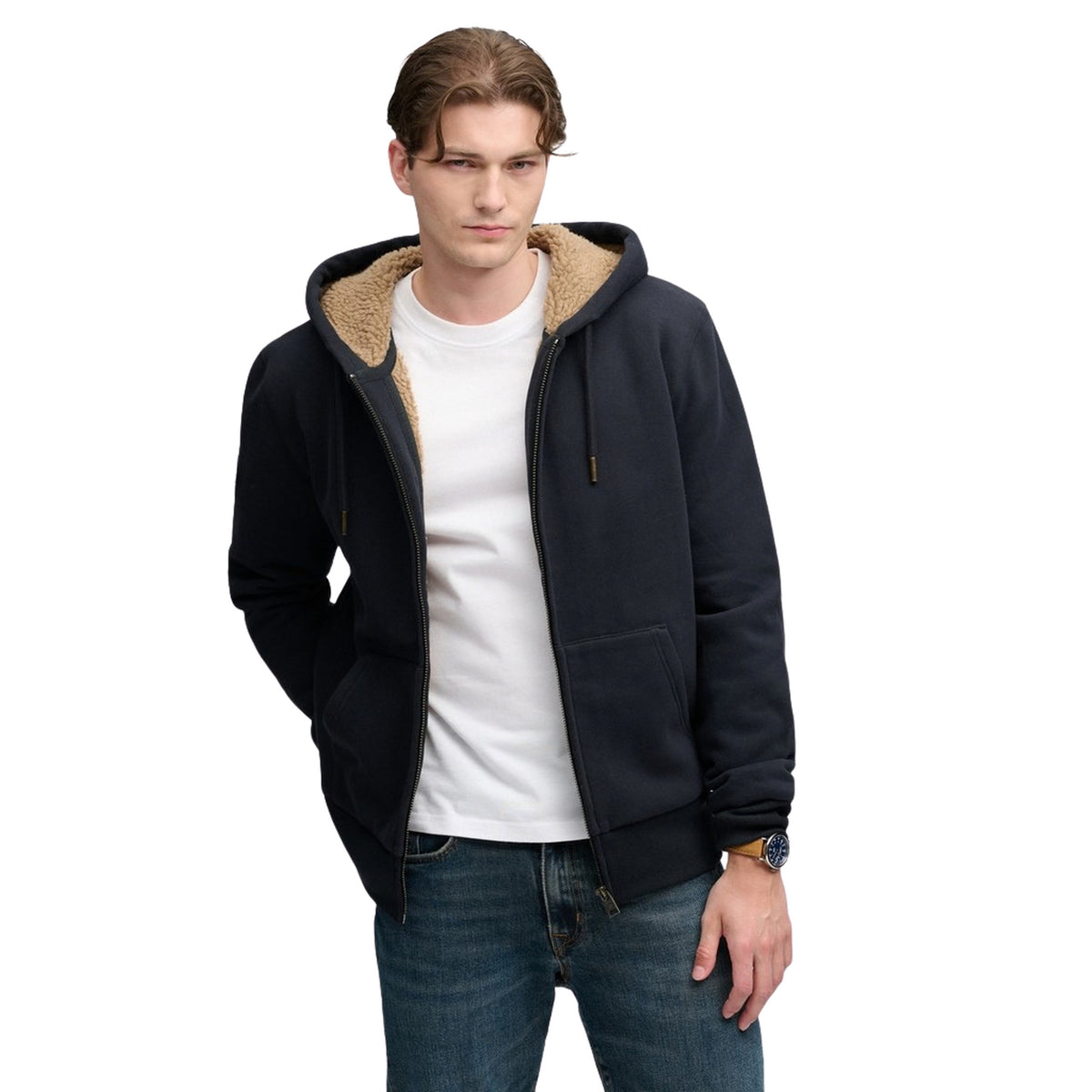 SUPERDRY BORG LINED ZIPHOOD - Blu - immagine principale